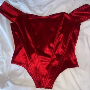 Red Off the Shoulder Corset Crop Top
